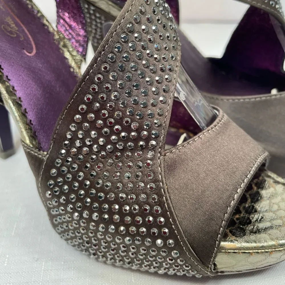 Gray Sandals 4.5” Heels with Rhinestone Detailing size 36.5 NWOT